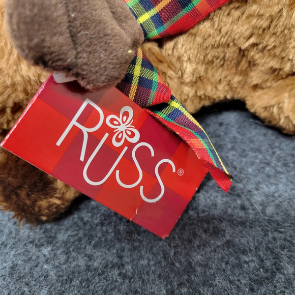 🌴3/$15🌴 Mookie the Christmas Moose 🫎  wearing plaid scarf RUSS vintage - Picture 3 of 12